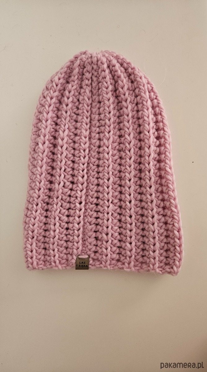 czapki damskie Różowa czapka wełniana 2