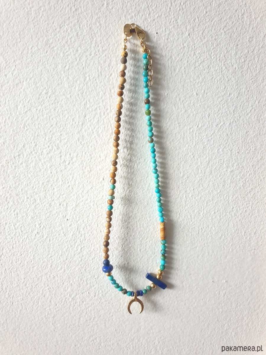 chokery Naszyjnik choker HATHOR  lunula, turkus, lapis lazuli, jaspis obrazkowy 2