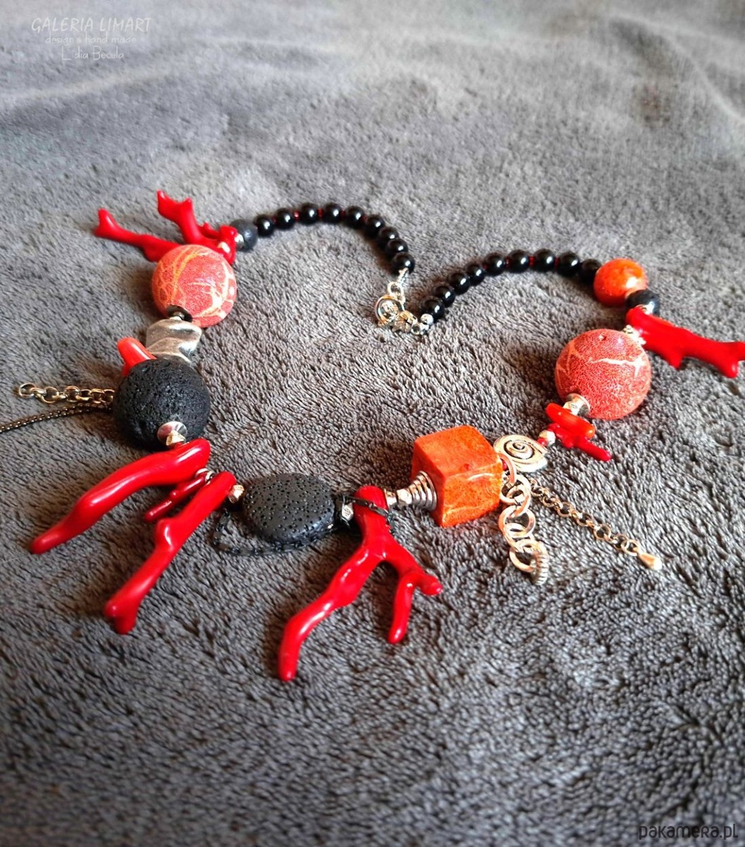 korale Niezwykły naszyjnik etno/boho z ciekawym koralem i lawą  prezent  lux UNIKAT 4