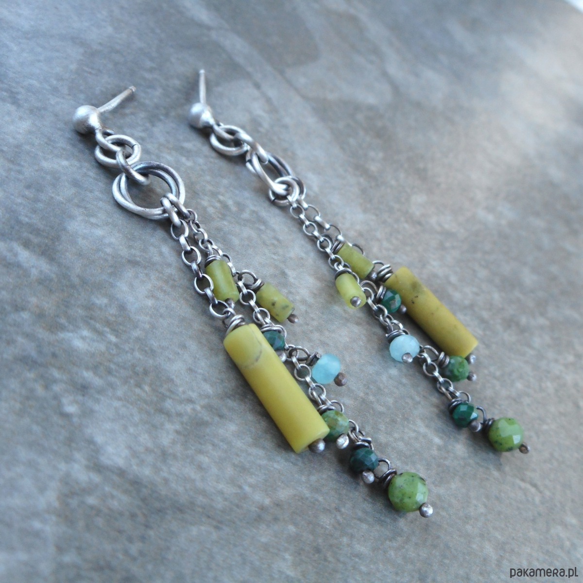 kolczyki srebrne Limonka z listkiem srebro 925 4