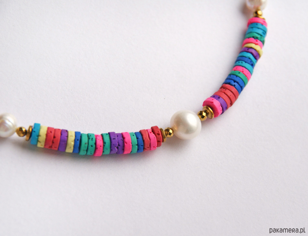 korale SUMMER COLLECTION naszyjnik : kolorowa lawa i perły 1