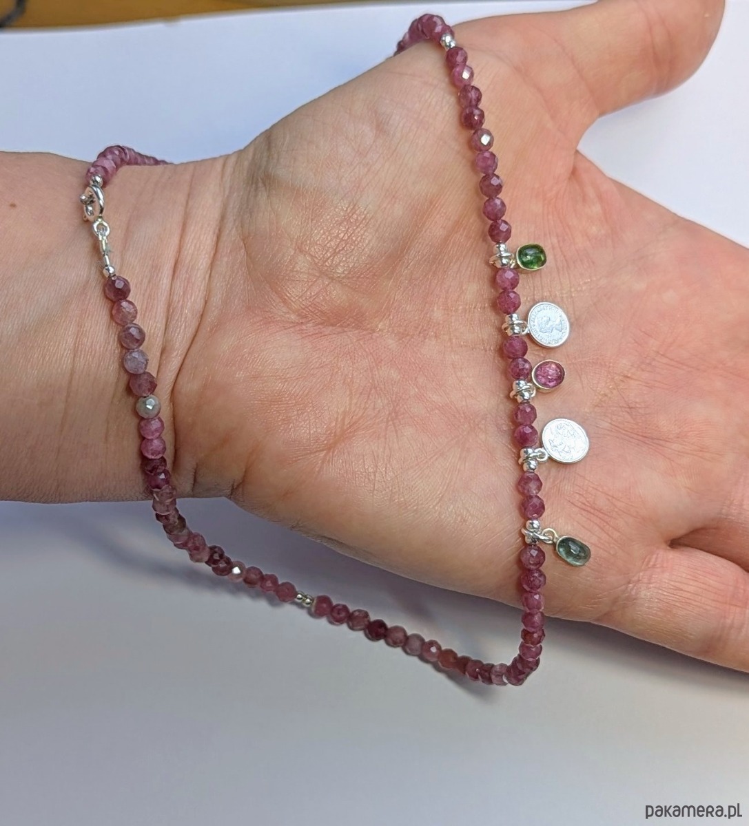 srebrne naszyjniki Turmaliny ze srebrnymi zawieszkami, naszyjnik 4