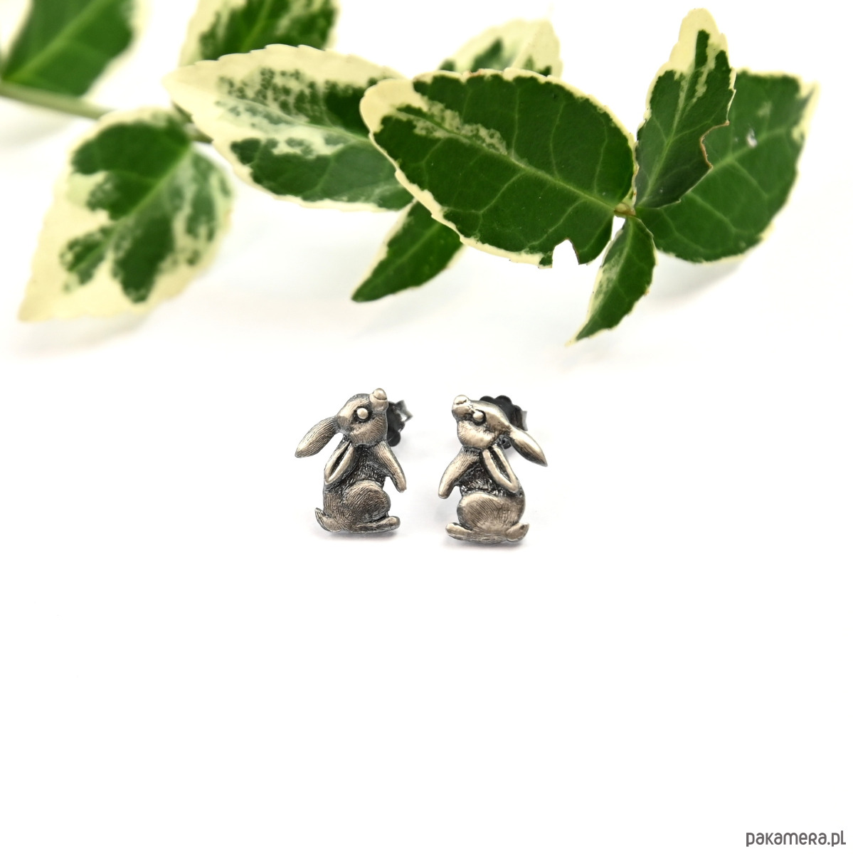 kolczyki srebrne Kolczyki srebrne z zajączkami szare małe 1