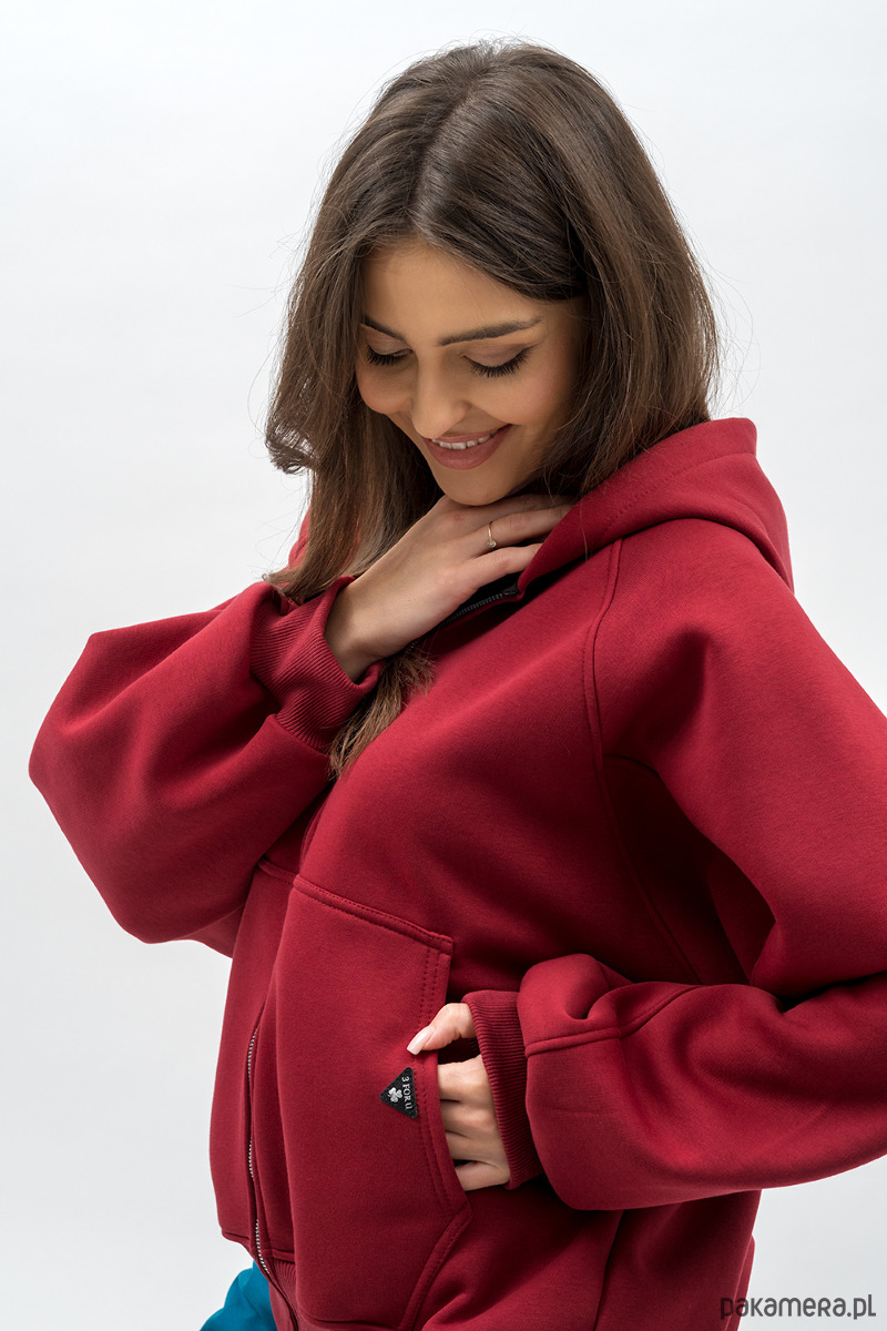 bluza z kapturem damska Bluza z kapturem na zamek ,,IKBAL"bordo 3