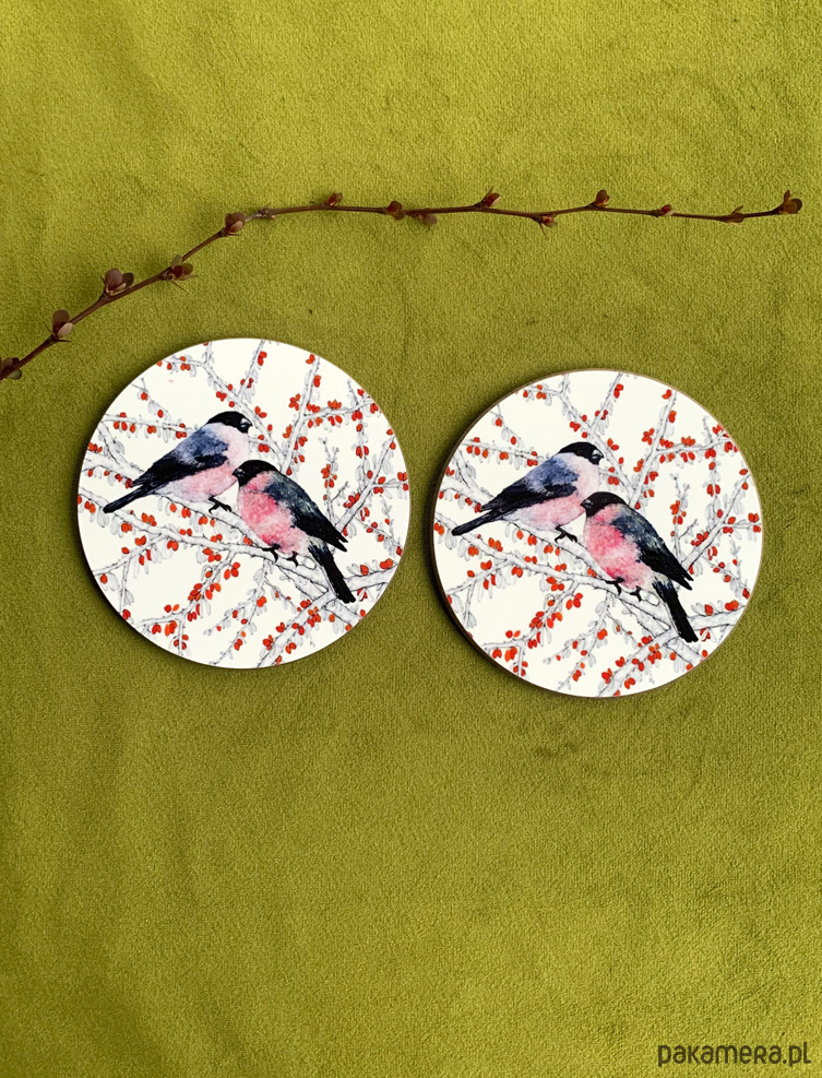 podkładki do kuchni Podkładki pod kubek-Gile-  Ilustracja- Bullfinches coasters 1