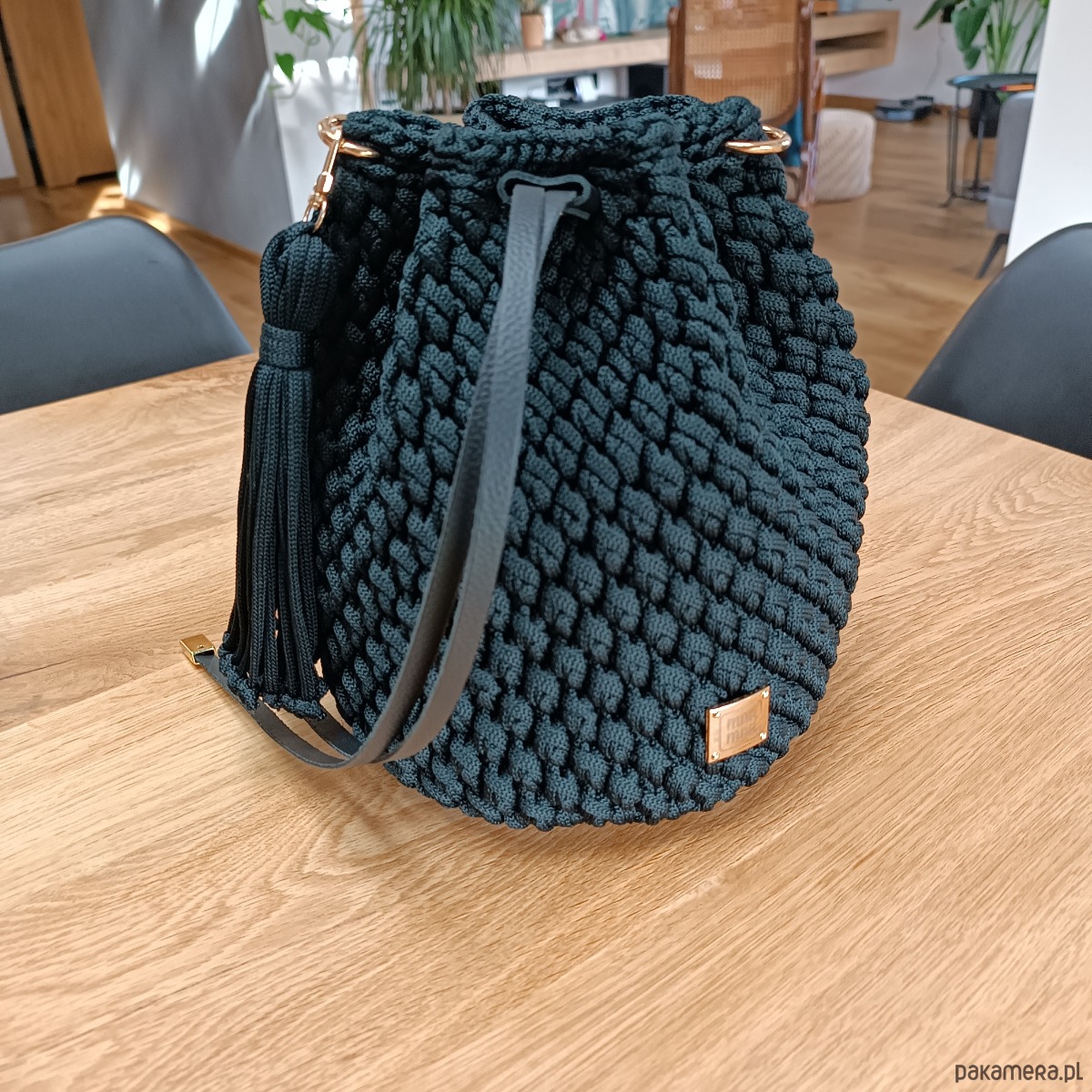 Crochet bucket bag, torebka na authentic szydełku khaki