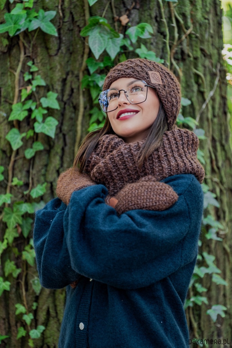 czapki damskie Czapka MERINO Hope Brązowy + podszewka JEDWAB 3