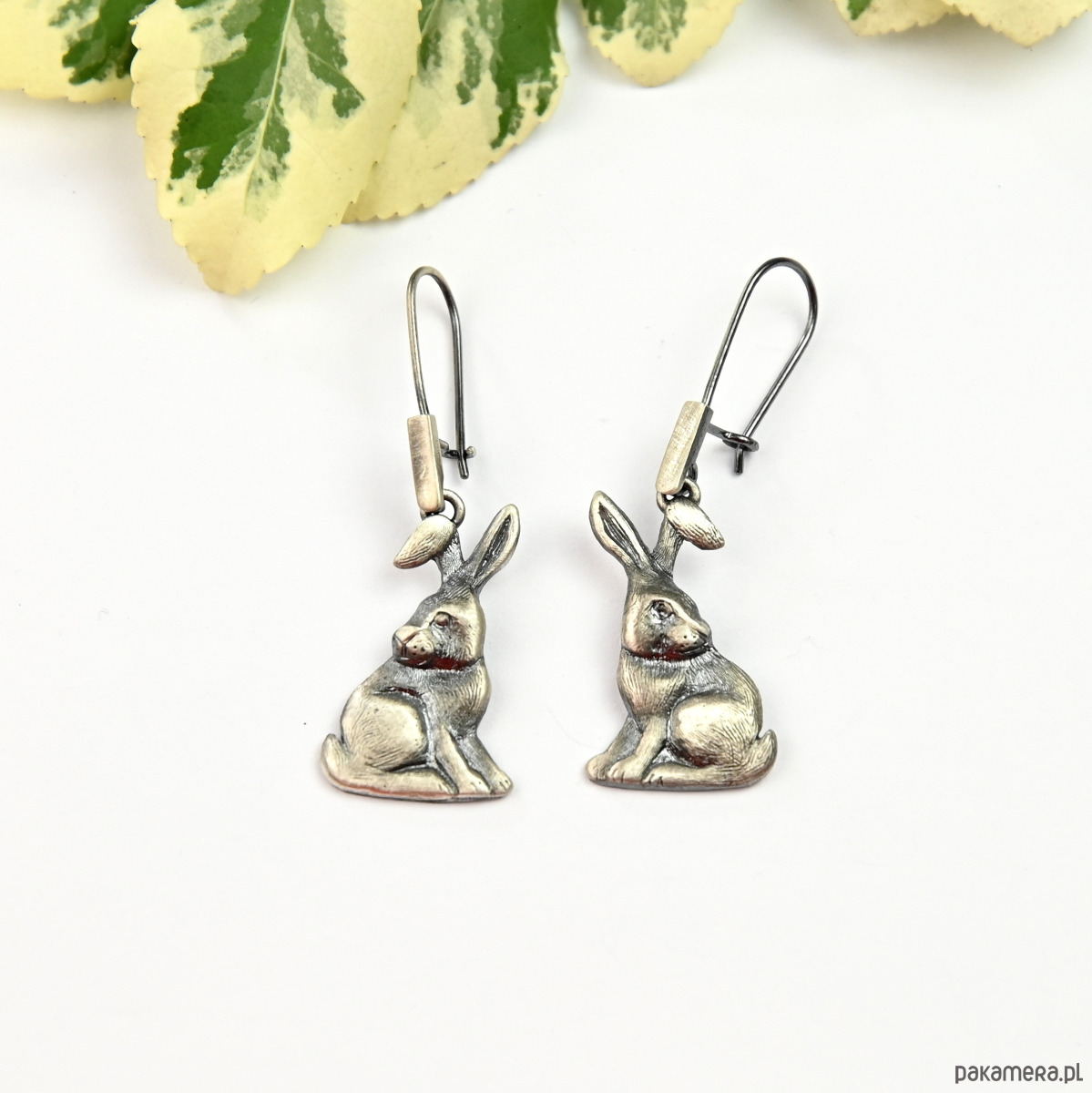 kolczyki srebrne Kolczyki srebrne z zajączkami szare - biżuteria handmade 1
