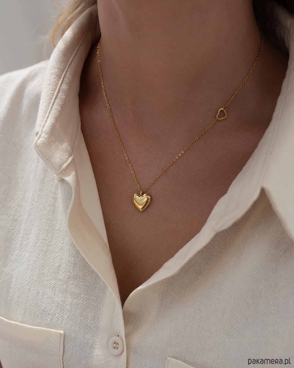 złote naszyjniki Złoty naszyjnik z serduszkiem ze stali chirurgicznej pozłacany 18k złotem 1