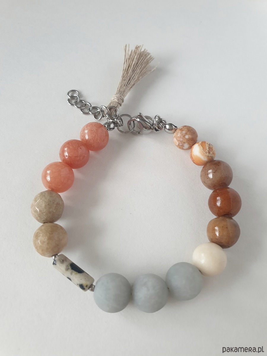bransoletki z kamieni naturalnych Bransoletka  BOHO ART jadeit, jaspis, brąz, niebieski, rudy, beż 2