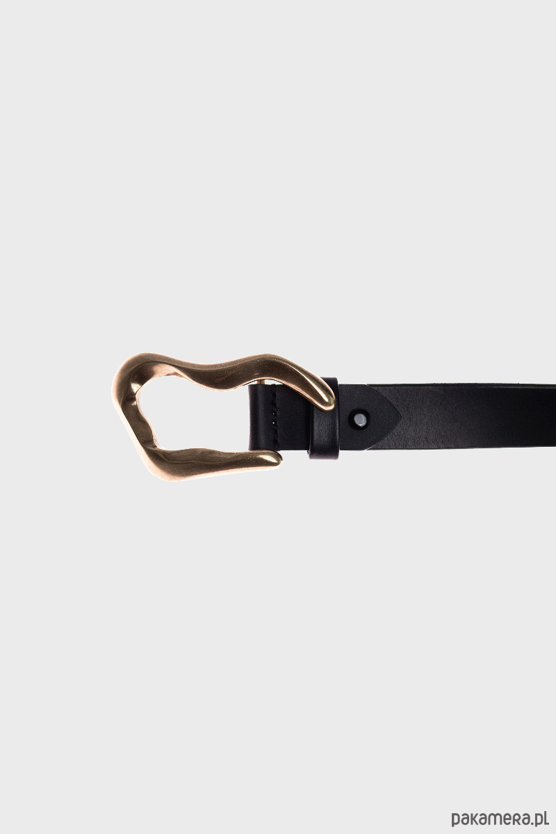 paski damskie Pasek FLOWING patinated gold black leather 1
