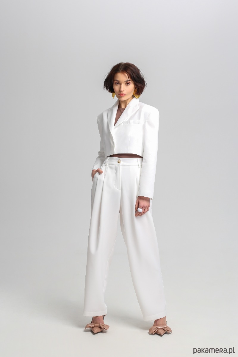 spodnie materiałowe damskie Spodnie z zaszewkami ecru 1