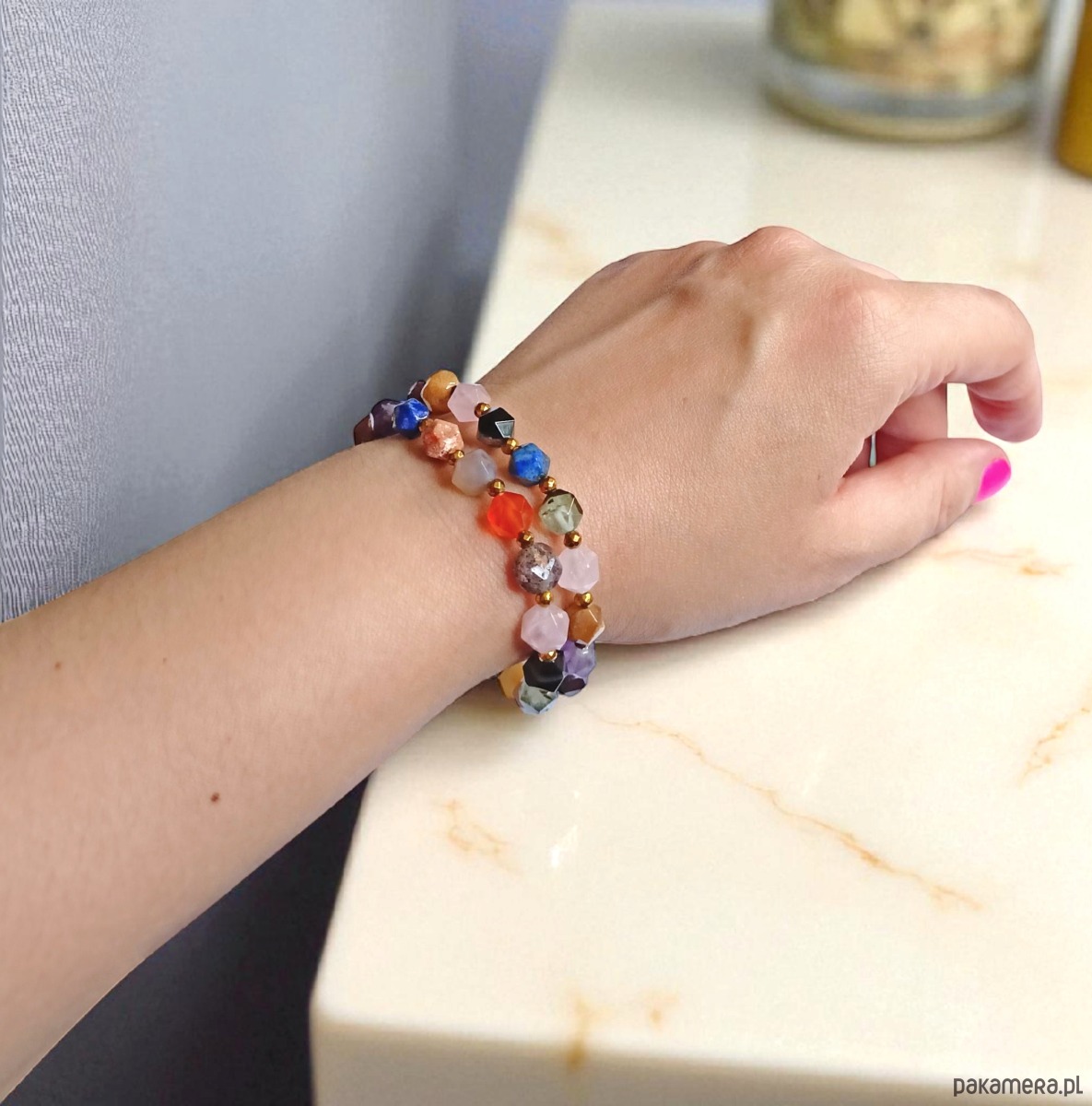 bransoletki z kamieni naturalnych RAZEM TANIEJ! 2 bransoletki: mix kamieni: szlif gwiazdkowy 8mm 4