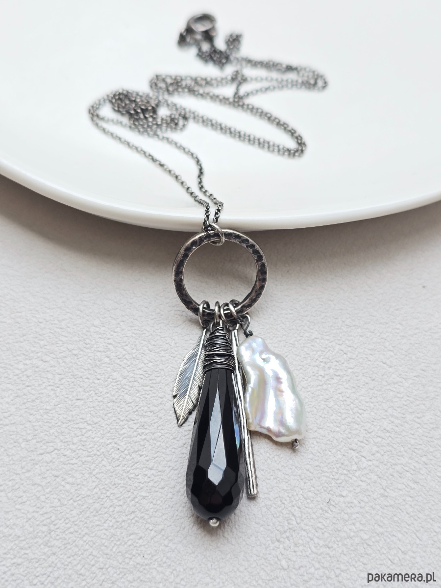 wisiory Wisior Kropla Atramentu z Perłą 2