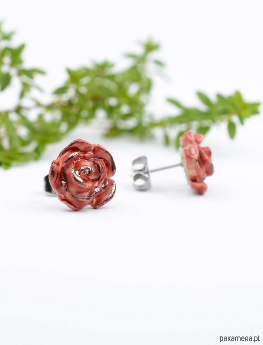 kolczyki ceramiczne Ceramiczne róże- kolczyki sztyfty 3d 2