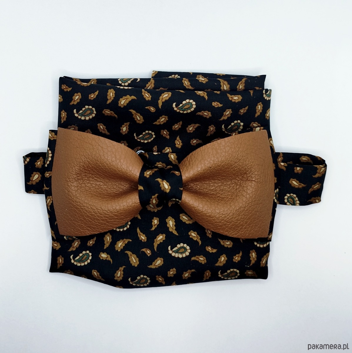 muszki i krawaty Mucha / muszka męska  brązowo czarna / skóra / jedwab 1