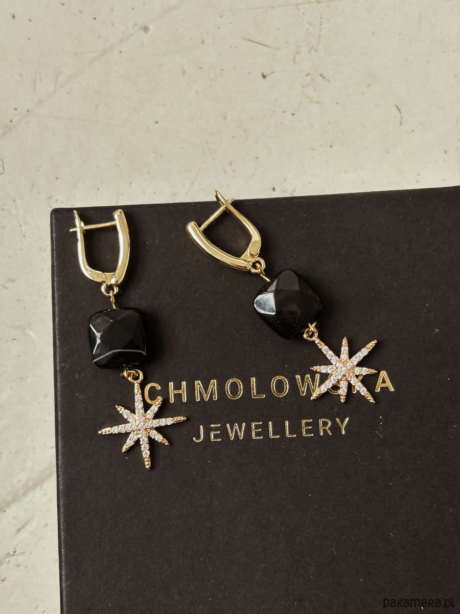 kolczyki z kamieniami Kolczyki Agat Czarny Gwiazdy 2