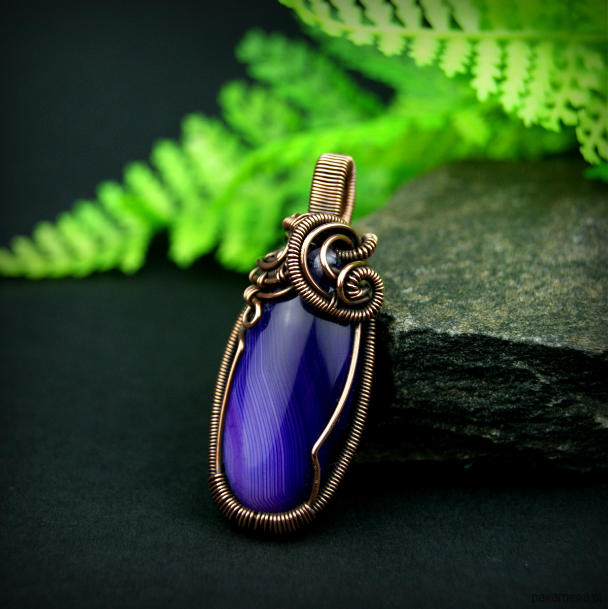 wisiory Wisiorek z fioletowym agatem  wire wrapping 7