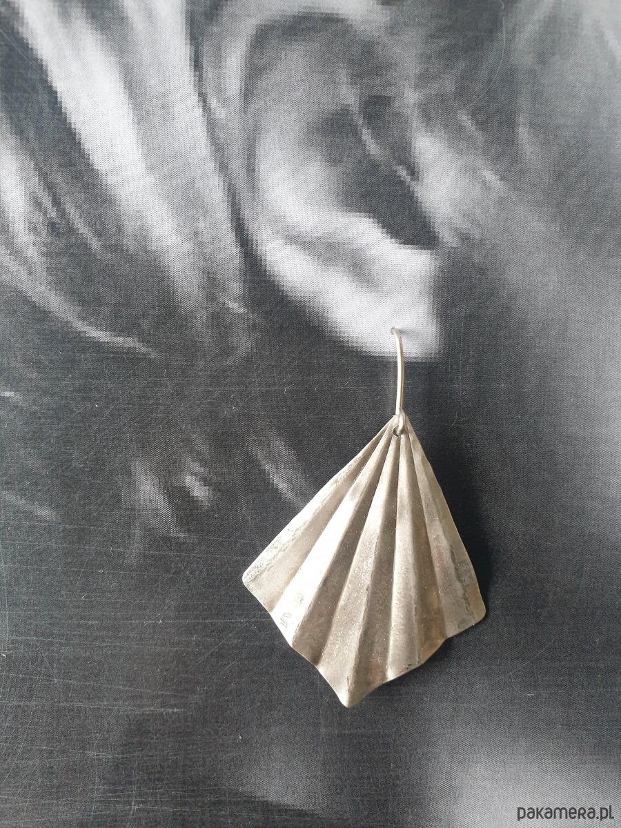 kolczyki srebrne Kolczyki ORIGAMI duże wachlarze, mosiądz posrebrzany 2