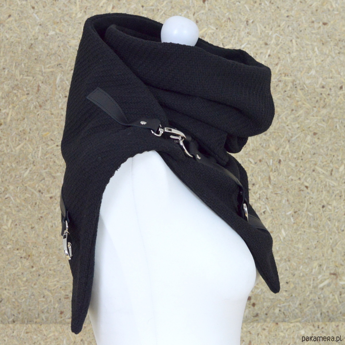 szale damskie Szal wełniany ze skórą, Unisex - Rockowy Czarny 6