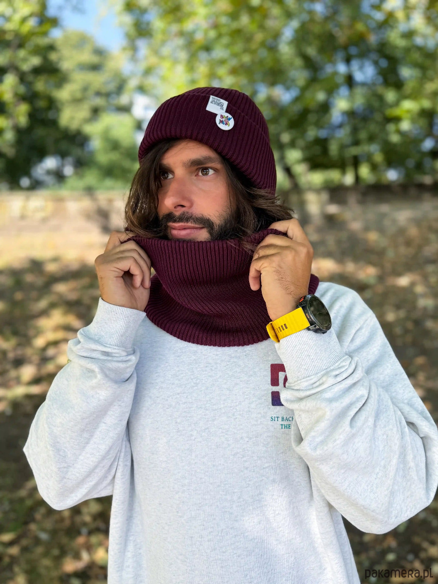 czapki i kapelusze męskie Męska czapka beanie z bawełny logo kolorowe Bordo 5