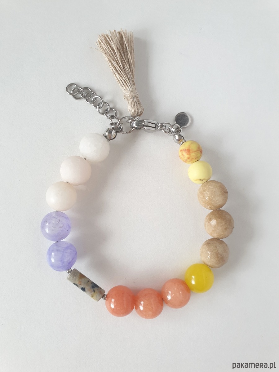 bransoletki z kamieni naturalnych Bransoletka  BOHO ART jadeit, jaspis, fiolet, żółty, beż, krem, rudy 2