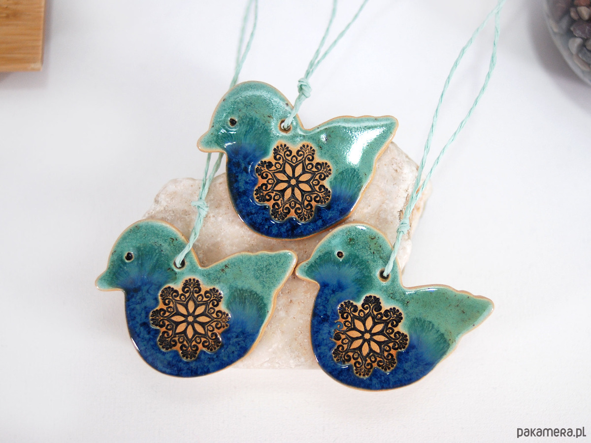 ozdoby choinkowe Turkusowe sikorki - ceramiczne ozdoby choinkowe 1