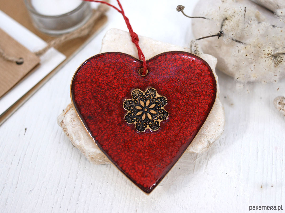 ozdoby choinkowe Duże ceramiczne serce ozdoba wisząca - lawa 2