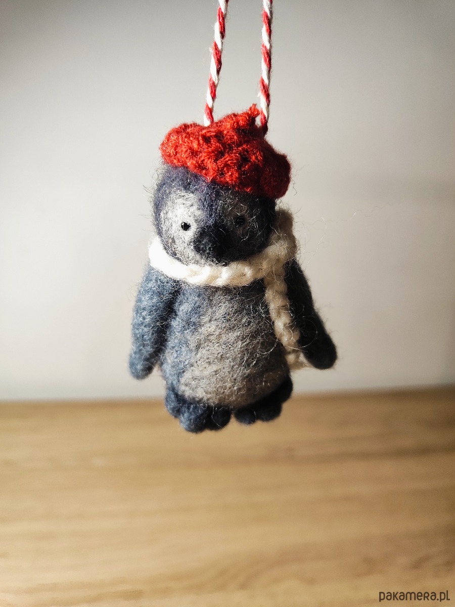 akcesoria różne Myszka Fiszka -pingwin wełna filc bombka święta zawieszka 5
