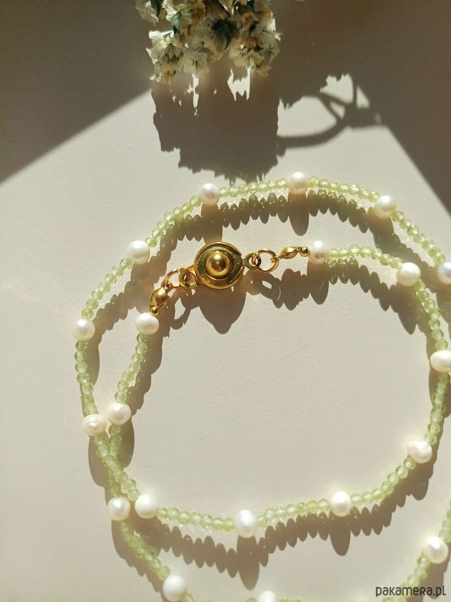 naszyjniki - inne Delikatny naszyjnik perła naturalna, peridot 3