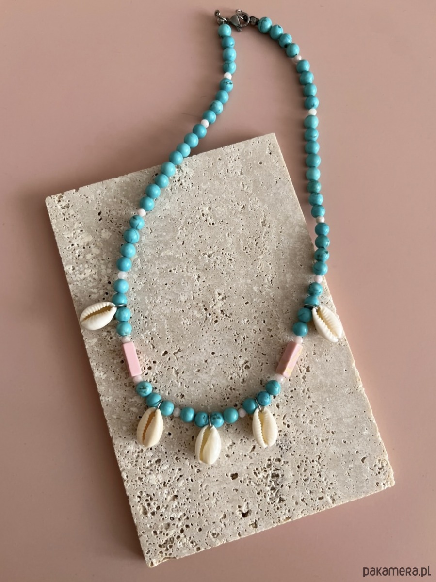 naszyjniki - inne Naszyjnik Shellia z muszelkami, howlitem, jaspisem i morganitem 1