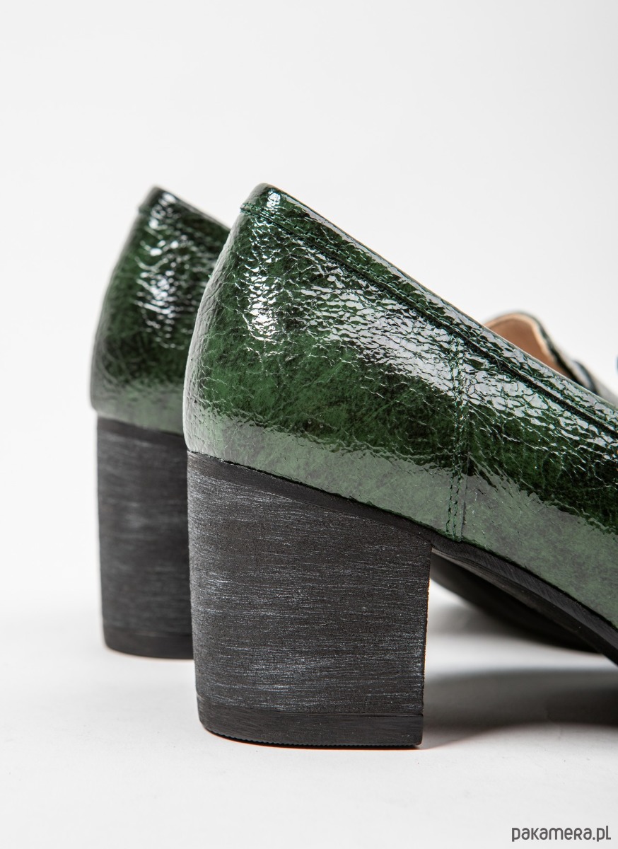 półbuty damskie PÓŁBUTY NA 6 CM SŁUPKU - SKÓRA NATURALNA - MODEL 250 - BUTELKOWA ZIELEŃ 5