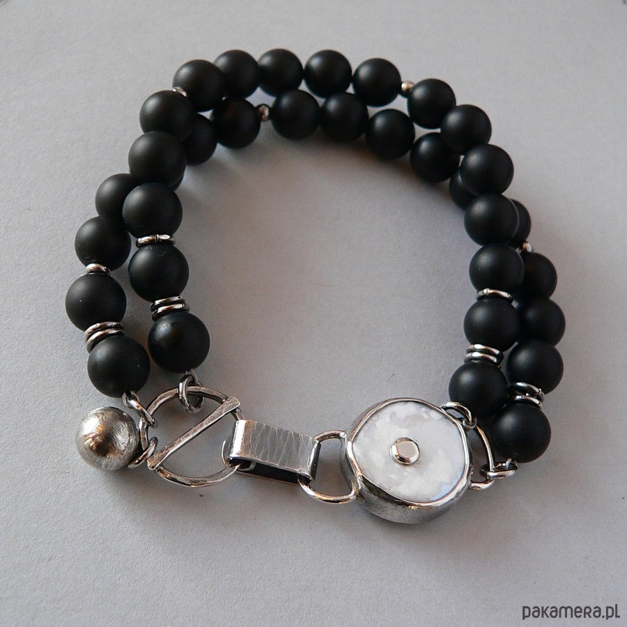 bransoletki srebrne -perła  i matowe onyksy- 8