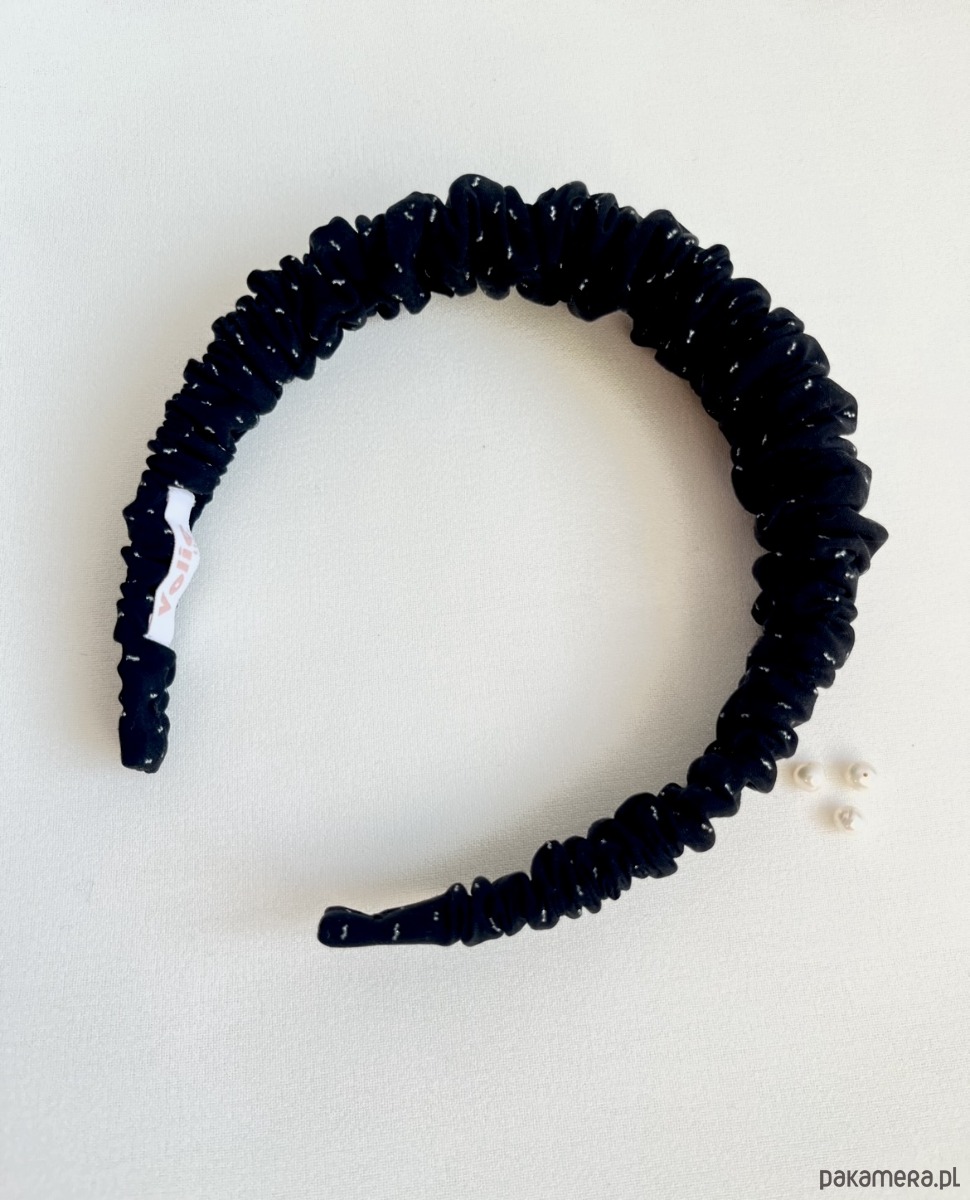 opaski do włosów Czarna marszczona opaska Silver Drop w delikatne srebrne "łezki" 1