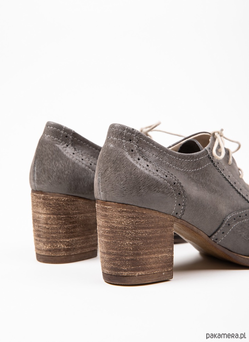 półbuty damskie OKSFORDKI NA 6 CM SŁUPKU - SKÓRA NATURALNA - MODEL 251 - KOLOR SZARY 2