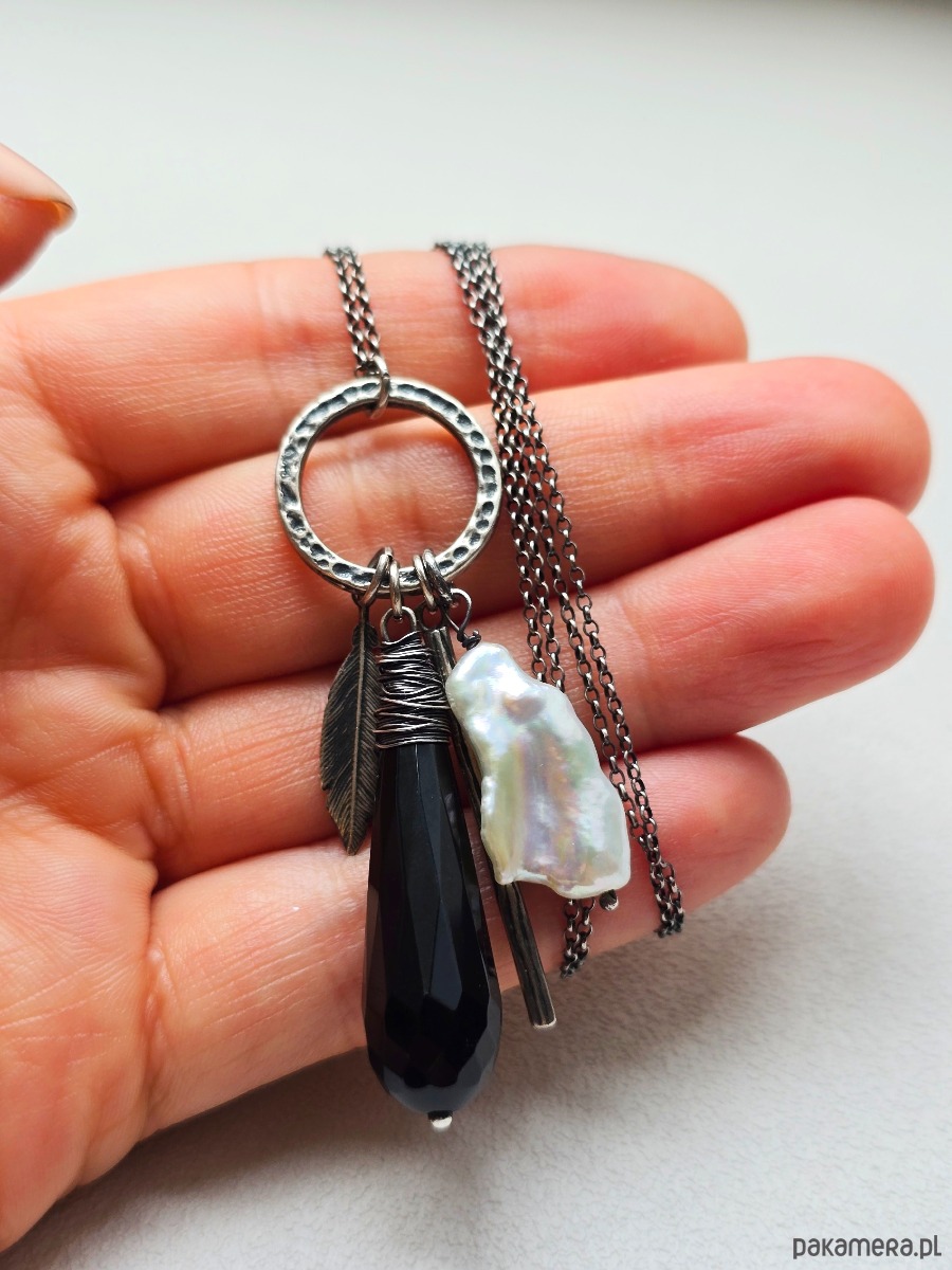 wisiory Wisior Kropla Atramentu z Perłą 1