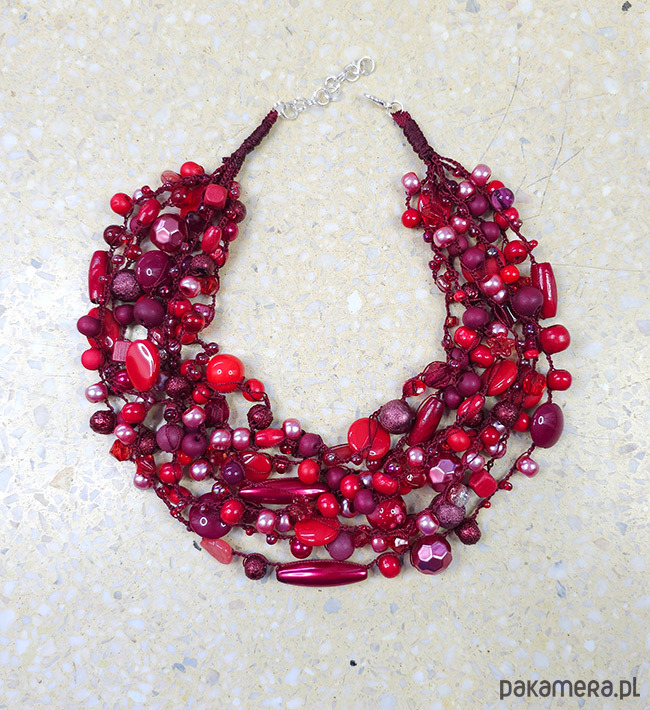 korale 6258 czerwony, bordowy naszyjnik; kolia; lekki elegancki naszyjnik 5