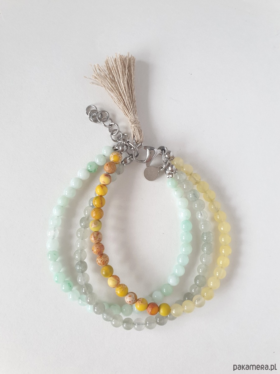 bransoletki z kamieni naturalnych Bransoletka TRIO BOHO ART jadeit, jaspis, seledyn, aqua, żółty 2