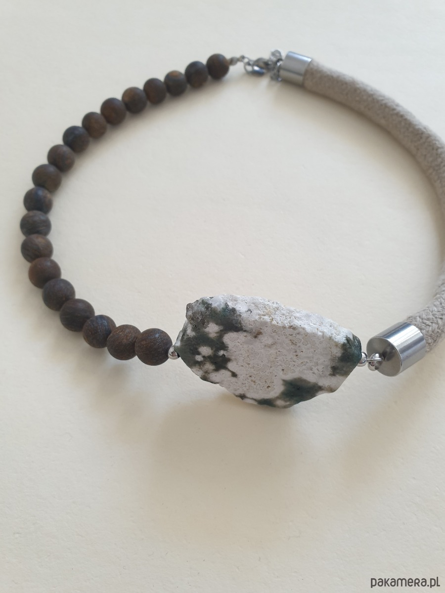 kolie Naszyjnik MOON jaspis oceaniczny, bronzyt, lniany sznur 6