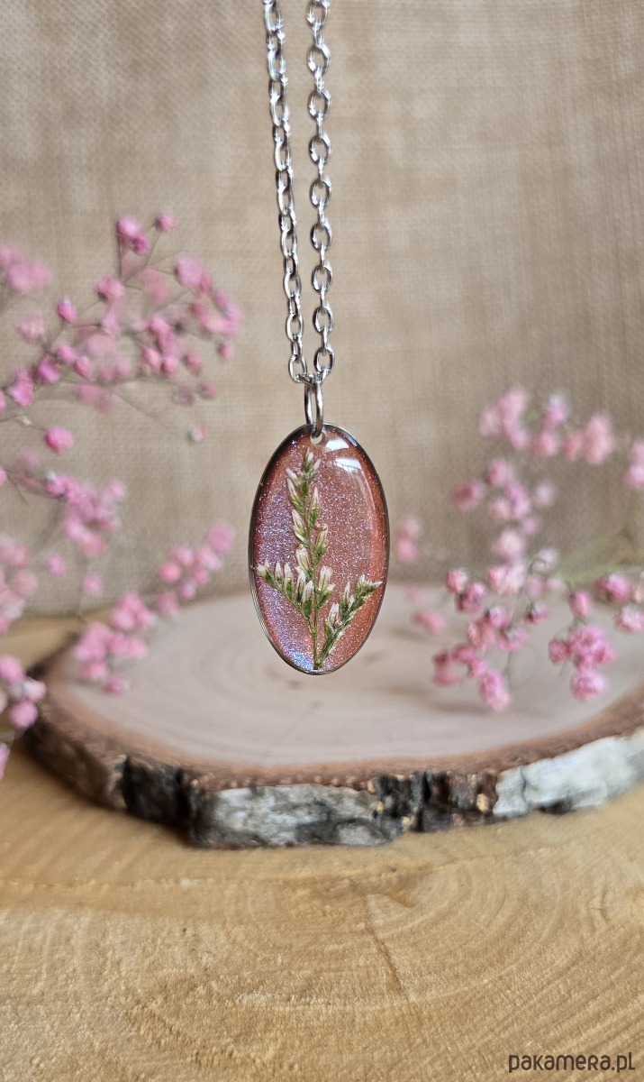 wisiory Srebrna zawieszka jajowata suszone zboża kwiaty 1