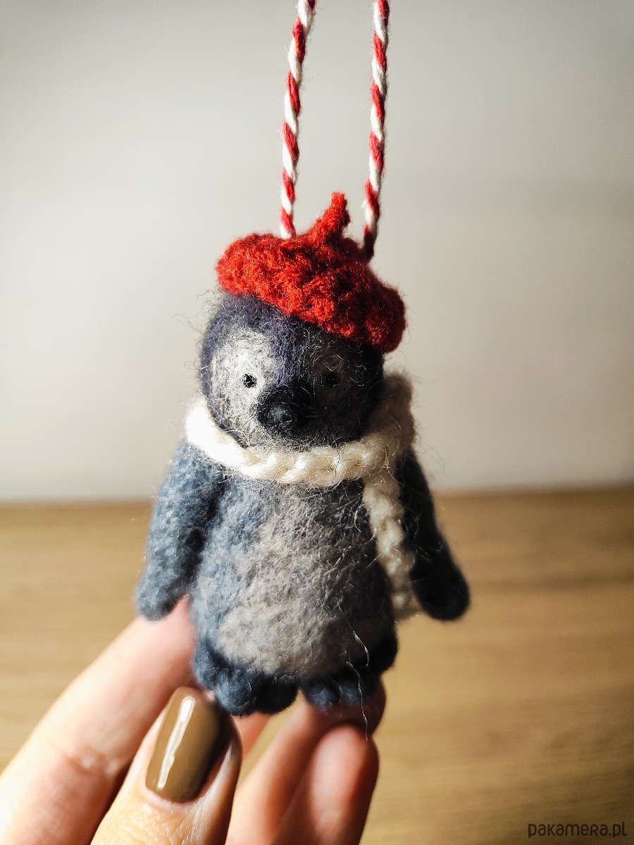 akcesoria różne Myszka Fiszka -pingwin wełna filc bombka święta zawieszka 6