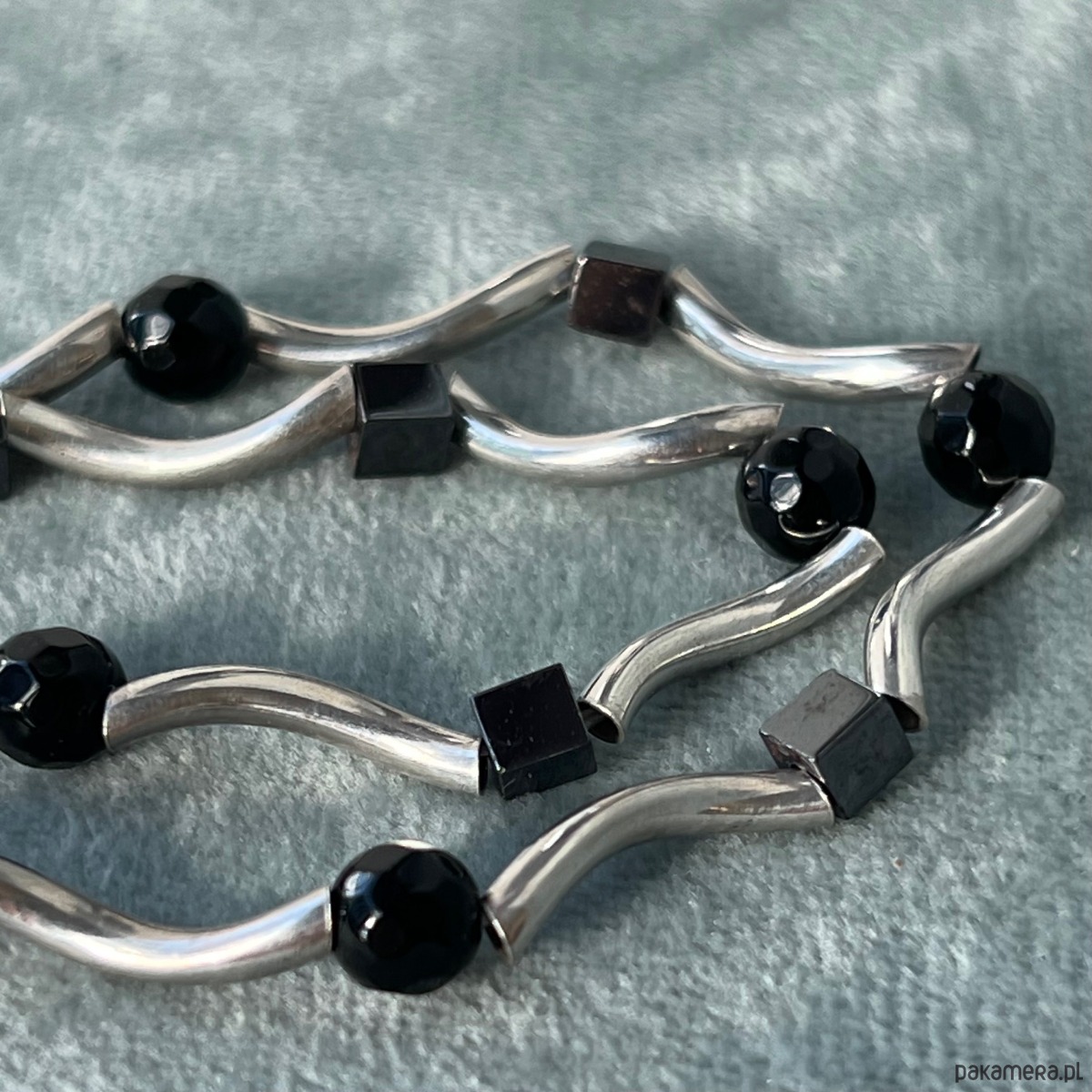 biżuteria męska Naszyjnik męski srebrny 925 z onyksami i hematytami 2