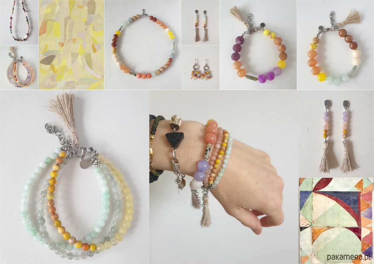 kolczyki z kamieniami Kolczyki BOHO ART z lnianym chwostem, jadeit, jaspis, aqua, żółty, rudy 3