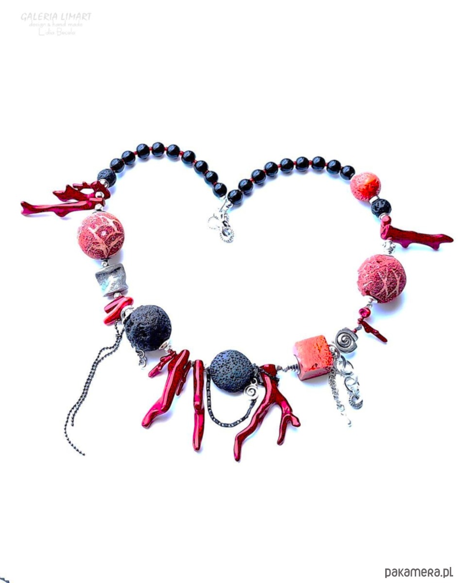 korale Niezwykły naszyjnik etno/boho z ciekawym koralem i lawą  prezent  lux UNIKAT 6