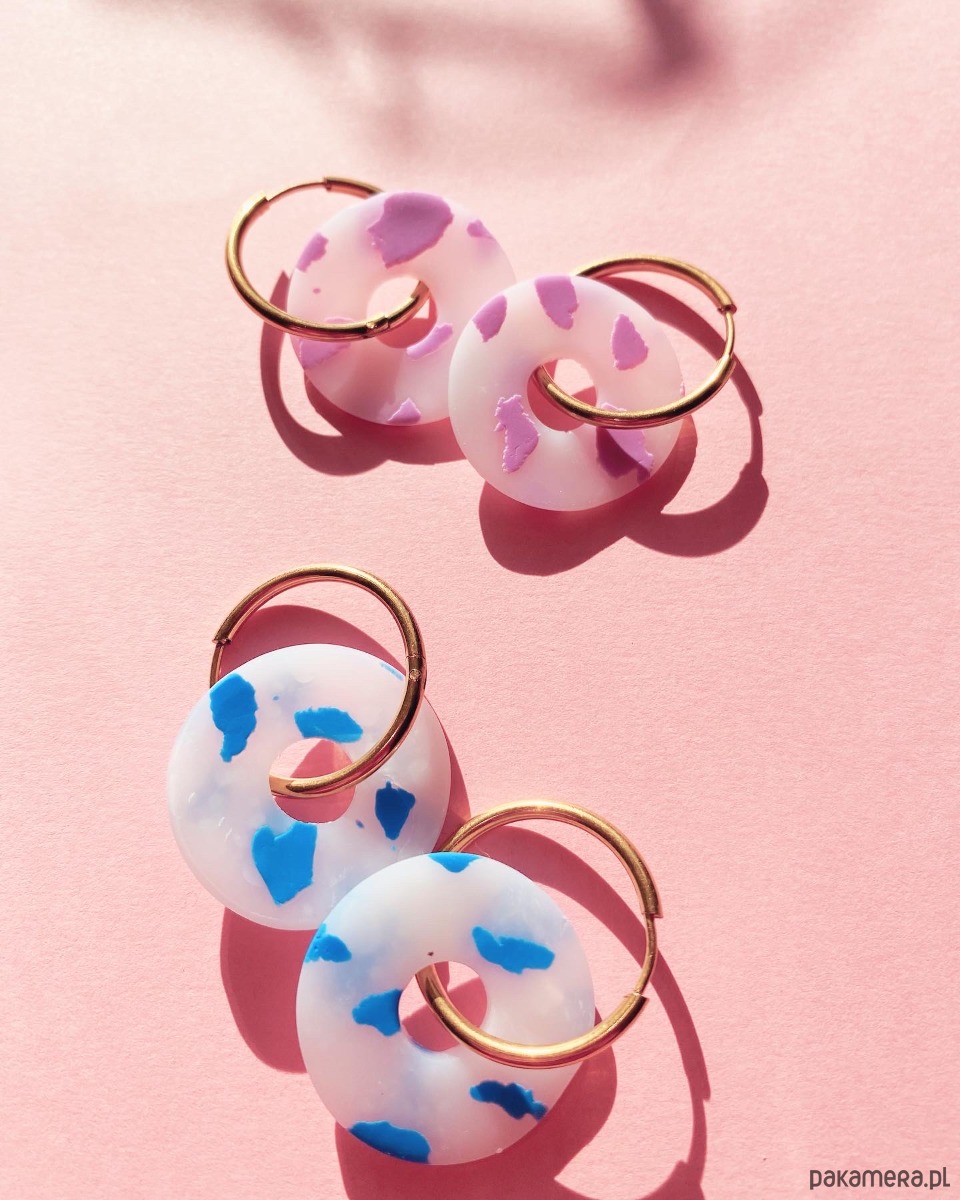 kolczyki z masy plastycznej Transparentne kolczyki koła PINK PUFF 2