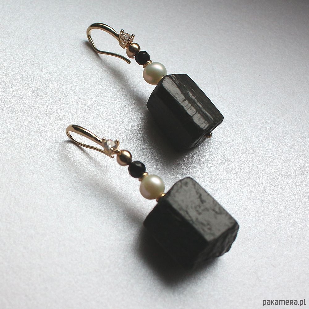 kolczyki złote Kolczyki złoto Surowy turmalin perła słodkowodna spinel 2