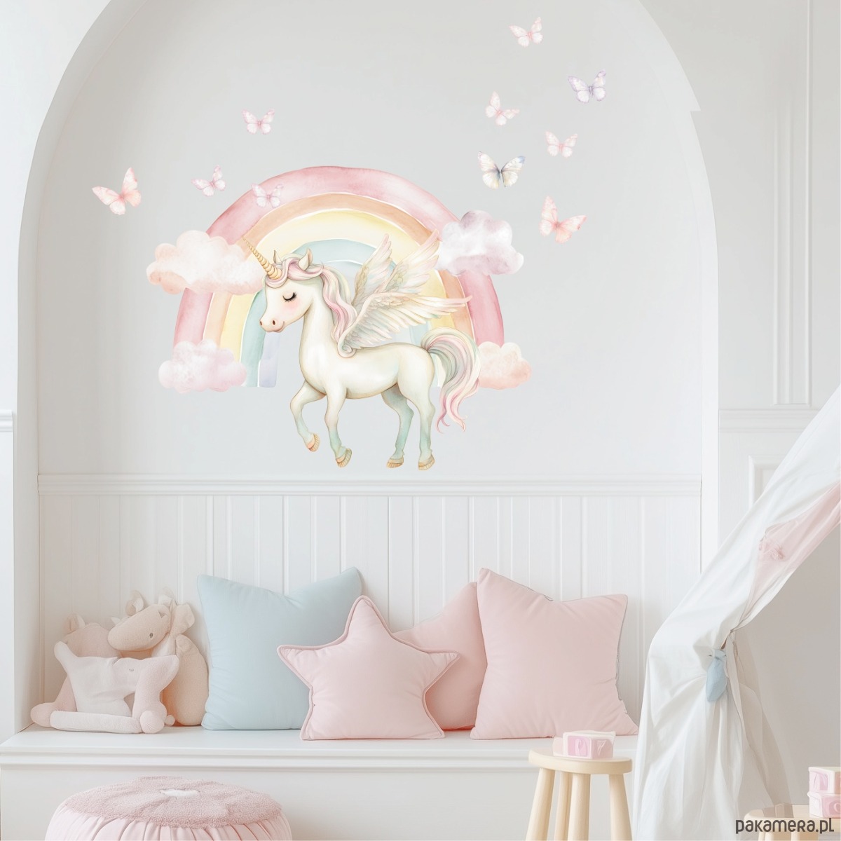 naklejki ścienne do pokoju dziecka Naklejka ścienna Tęcza, Jednorożec i Motylki A253 3