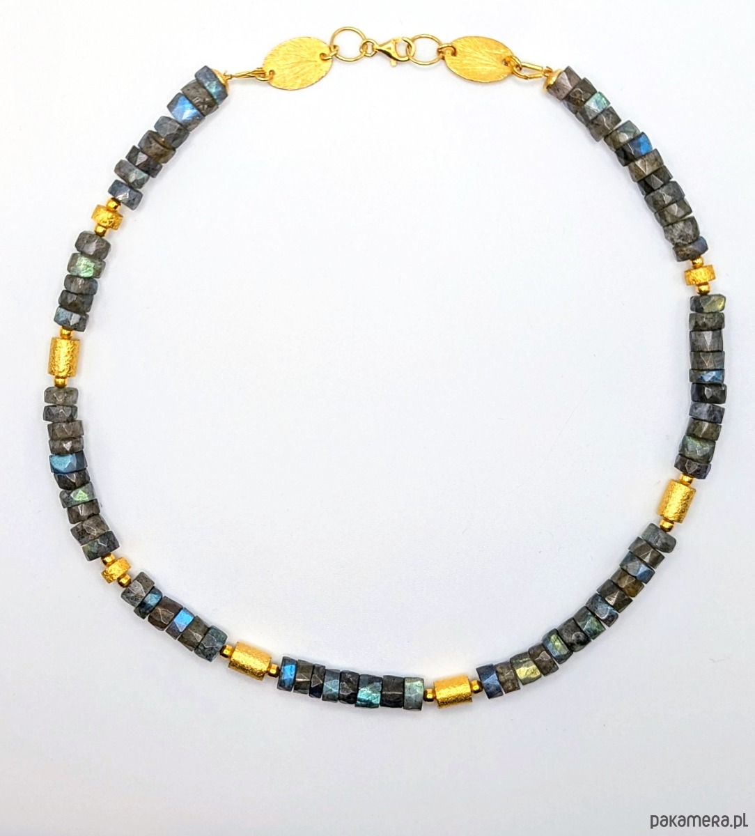 złote naszyjniki Pozłacany naszyjnik z labradorytem - premium 6