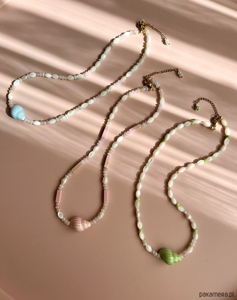 naszyjniki - inne Naszyjnik Green Shell z zieloną ceramiczną muszelką 4