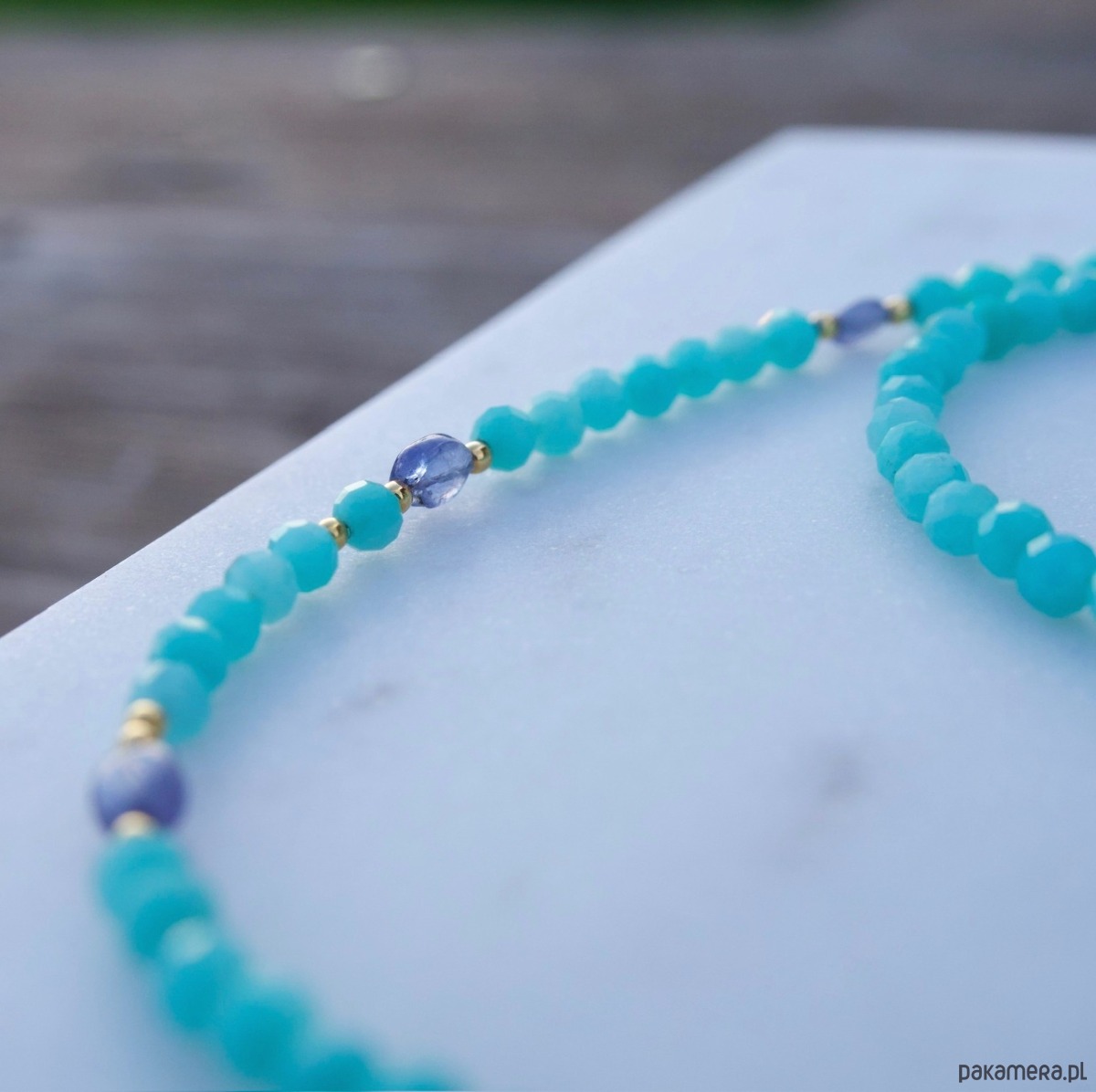 złote naszyjniki Lśniący tanzanit z amazonitami, ekskluzywny naszyjnik 4